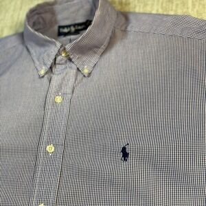Ralph Lauren Mens‎ Button Down Shirt 17 34/35 Blue Gingham Mini Check Yarmouth